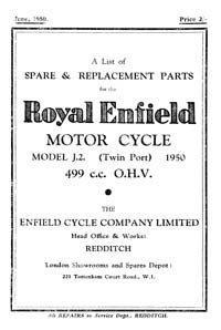 1950 Royal Enfield model J2 parts book 