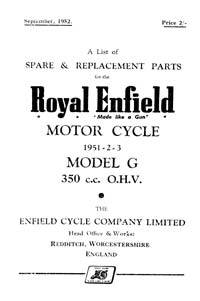 1951-1953 Royal Enfield model G parts book