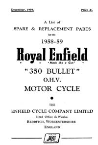 1958-1960 Royal Enfield 350cc Bullet parts book