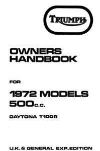 1972 Triumph unit 500cc UK Handbook