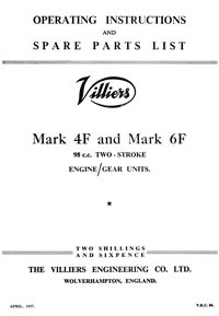 1952-1964 Villiers Mk 4F & 6F operating instructions and parts list