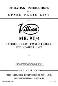 1955-1956 Villiers Mk 9E/4 3 3S 4S operating instructions and parts list