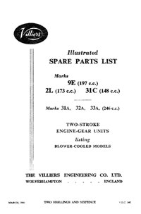 1958-1960 Villiers Mk9E 2L 31C Mk31A 32A 33A parts list