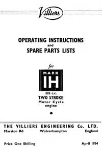 1953-1957 Villiers Mark 1H operating instructions and parts list