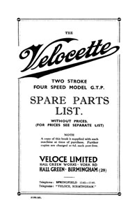 1938 Velocette G.T.P parts list
