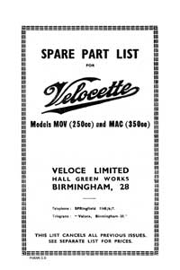 Velocette MOV MAC Rigid frame girder forks parts list