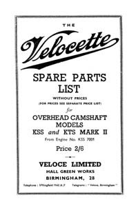 Velocette KSS, KTS Mark II parts list